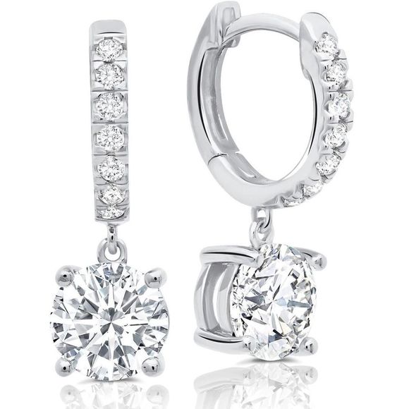 Crislu Round Cut Huggie Hoop Drop Earrings Finished in Pure Platinum New - Picture 1 of 7